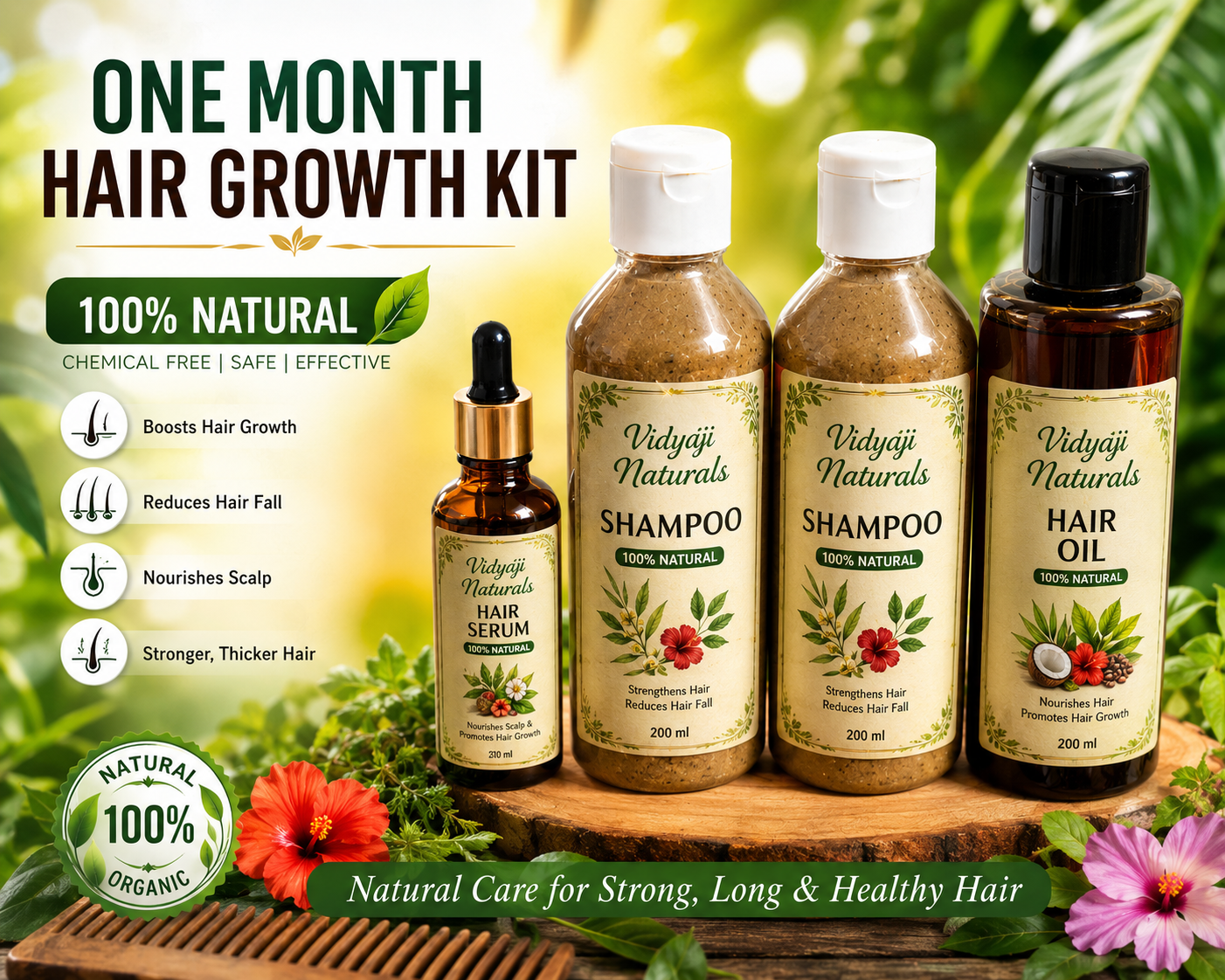 400ml shampoo .. 200 ML hair growth oil ... 30 ML hair growth serum )