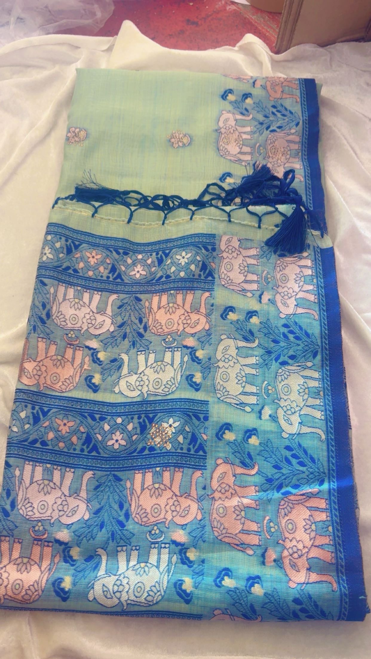 Mint Green Elephant Print