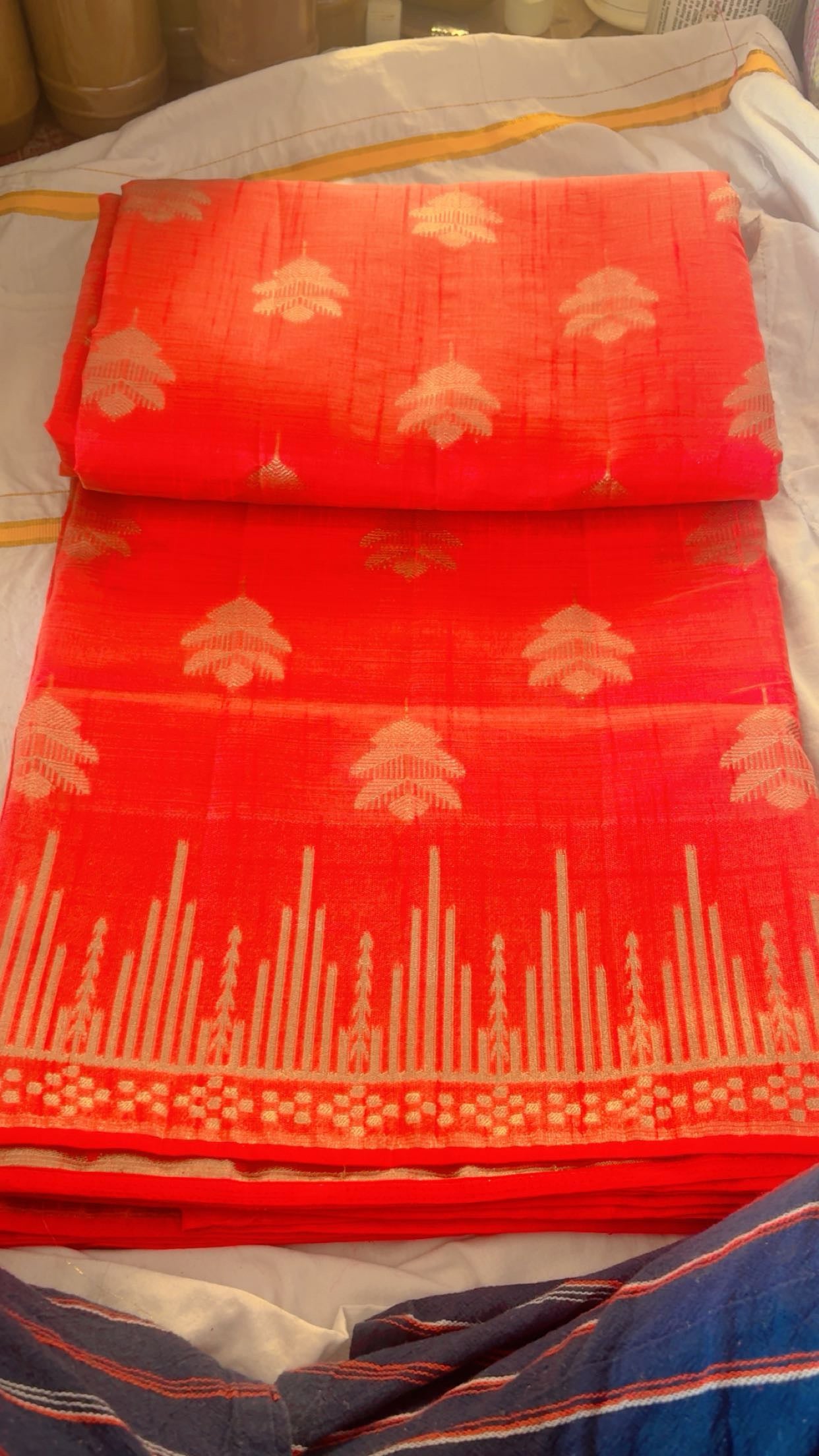 Bright Orange - Red Saree