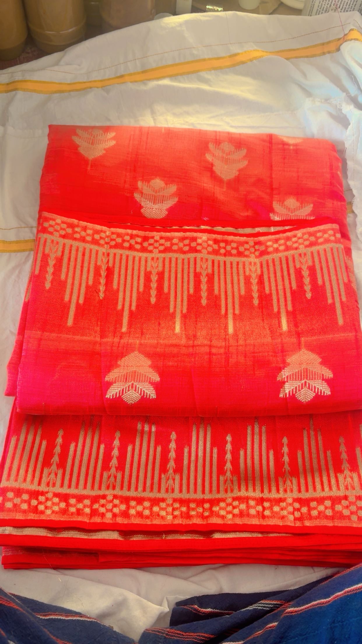 Bright Orange - Red Saree