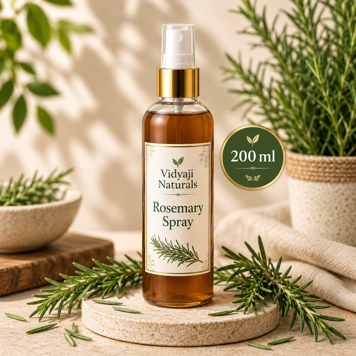 Vidyag Naturals Rosemary Spray 200ml with fresh rosemary for natural hair and scalp care