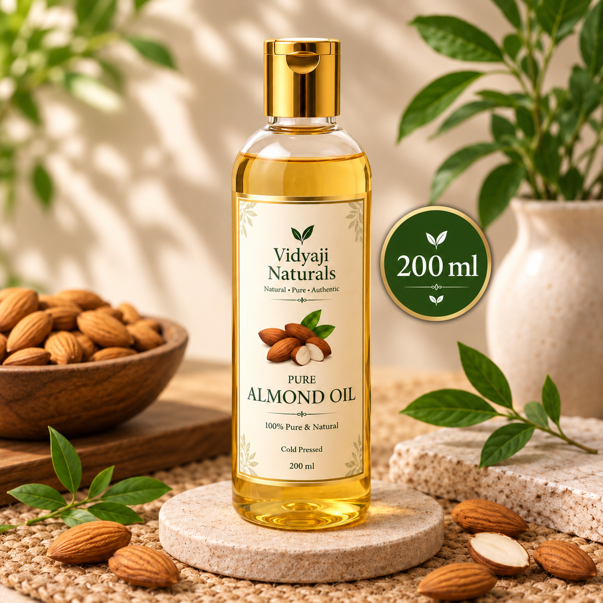 Vidyaji Naturals 100% pure cold pressed almond oil 200ml for natural hair and skin care