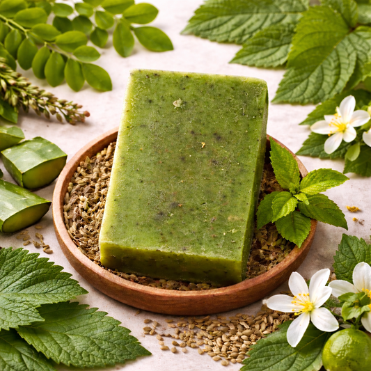 Kuppintaku herbal green soap with moringa leaves and natural ingredients for clear skin