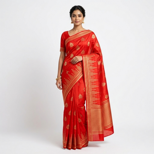 Bright Orange - Red Saree
