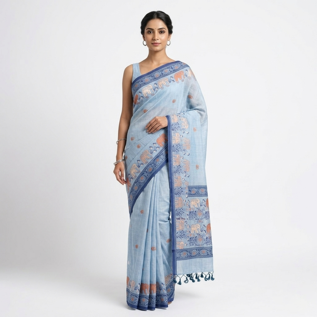 Sky Elephant Charm Saree