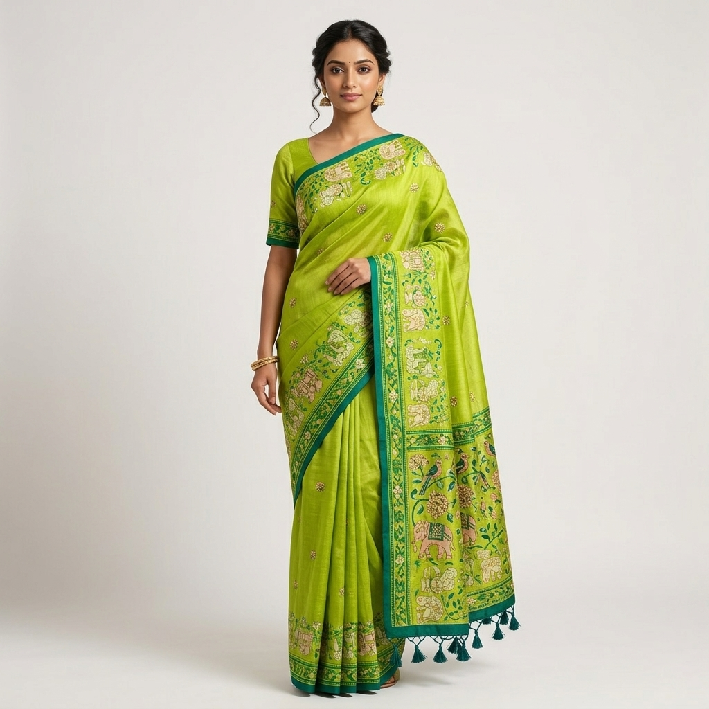 Parrot Green Saree
