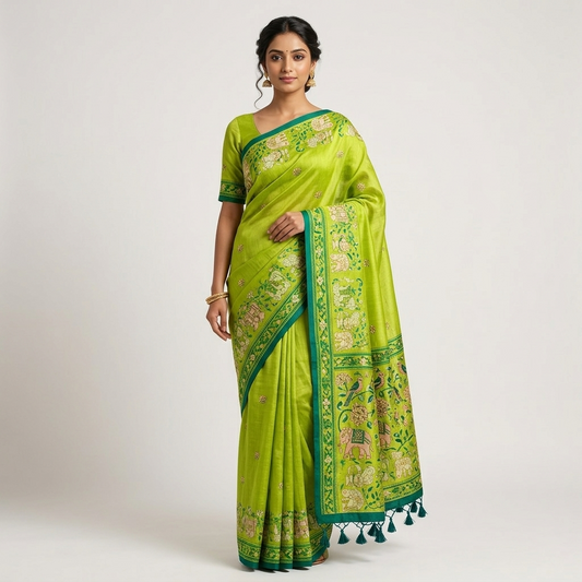 Parrot Green Saree
