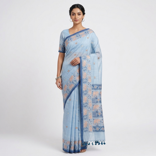 Royal Elephant Sky Blue Saree
