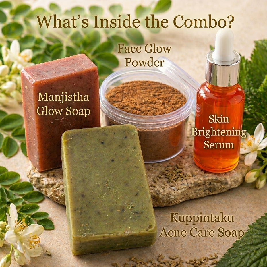 Face Whiting Kit – Manjistha & Kuppintaku Soaps, Face Glow Powder & Serum (set of 4)