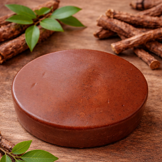 Vidya Naturals Manjistha Skin Whitening Soap bar with Indian Madder roots, handcrafted for natural hyperpigmentation treatment